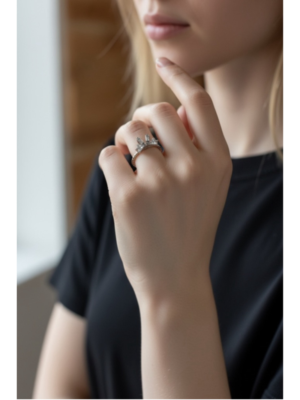 Silver Tone Bow Ring with Clear Stones Adjustable